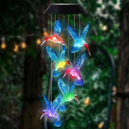 🎁 Idea Regalo Originale per Amanti del Giardino🦋 Campana Eolica Solare Colibrì con Luce RGB Cambiacolore Automatica🎨