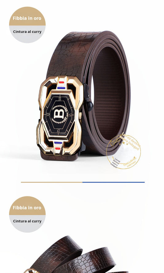 📢📢50% DI SCONTO! 🐊 Cintura da uomo in pelle con motivo coccodrillo – Fibbia automatica, lega resistente e look elegante per ogni occasione! 👔✨