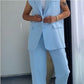 Completo da Donna alla Moda con Blazer Senza Maniche e Pantaloni a Vita Alta