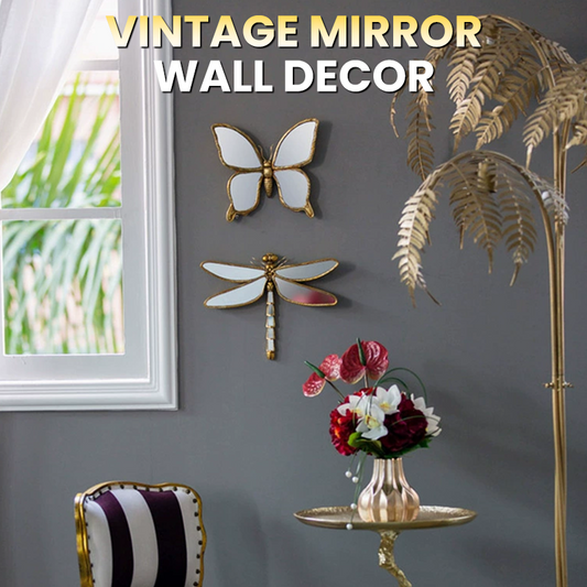 Decorazione da parete con specchio vintage a forma di farfalla e libellula