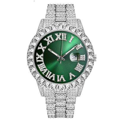 Orologio al quarzo con strass da uomo alla moda