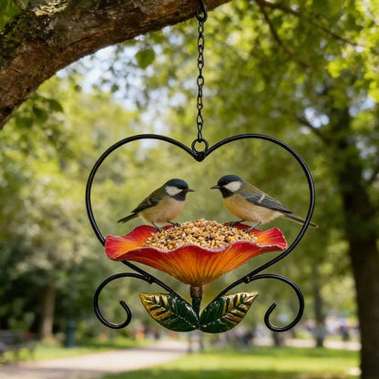 Mangiatoia per uccelli a forma di cuore con fiori