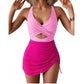 Costume intero a vestito da donna a blocchi di colore con design incrociato