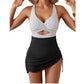 Costume intero a vestito da donna a blocchi di colore con design incrociato