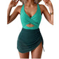 Costume intero a vestito da donna a blocchi di colore con design incrociato