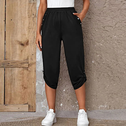 Pantaloni capri da donna casual con elastico in vita