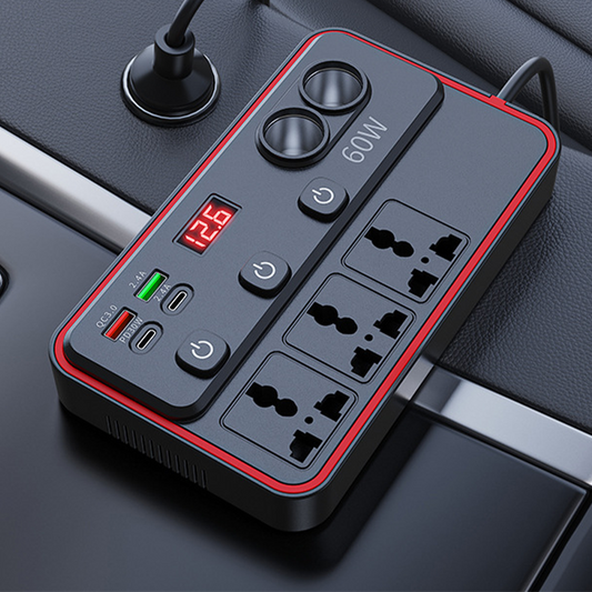 Caricabatterie da auto multifunzionale con prese CA e USB
