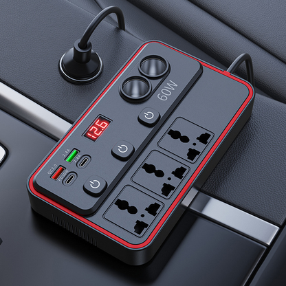 Caricabatterie da auto multifunzionale con prese CA e USB