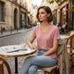 T-shirt da donna casual a maniche corte con scollo a V.