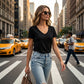 T-shirt da donna casual a maniche corte con scollo a V.
