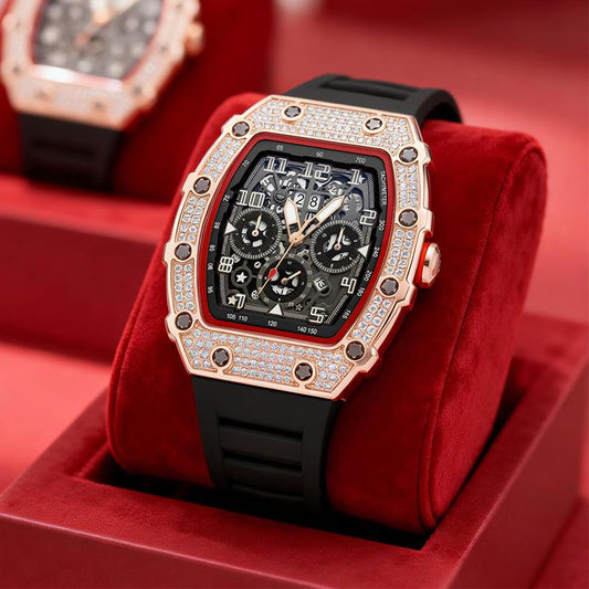 📢📢40% DI SCONTO!! ⏰ Orologio da uomo di lusso a forma di tonneau con decorazioni in strass
