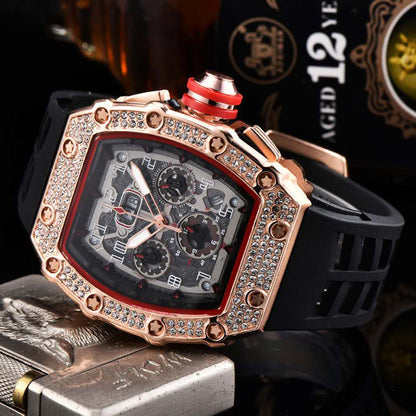 📢📢40% DI SCONTO!! ⏰ Orologio da uomo di lusso a forma di tonneau con decorazioni in strass