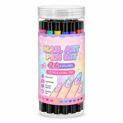 📢📢50% DI SCONTO !!⏰️ Set di 24 pennarelli doppia punta per nail art