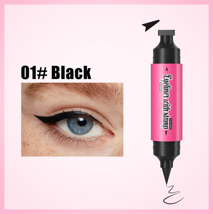 Eyeliner con Timbro a Doppia Punta, Penna Eyeliner Waterproof e Anti-Sbavatura, Applicazione Facile per un Effetto Cat Eye, Disponibile Nero e Marrone
