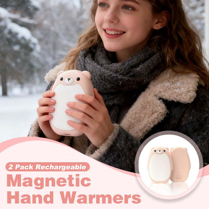 🐻 Scaldamani Magnetico Ricaricabile 2-in-1 a Forma di Orsetto (Set da 2) | 3 Livelli di Calore e Ricarica USB | Tascabile e Sicuro per Riscaldare Entrambe le Mani d'Inverno ❄️🔥